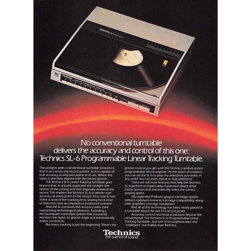 Vintage Technics SL-6 Turntable Print Ad Record Player Hi-Fi wall decor poster